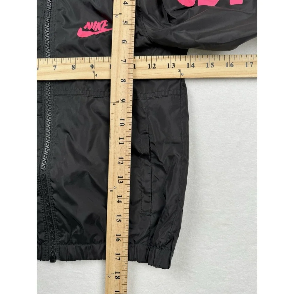 Nike‎ Windbreaker Jacket Kids Size 6 Black Pink Just Do It Full Zip Hooded